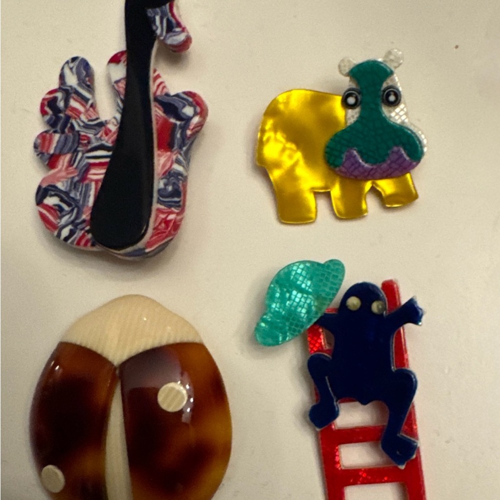 Lea Stein Set Of 4 RARE Original signed Brooch Pins -PARIS -VINTAGE